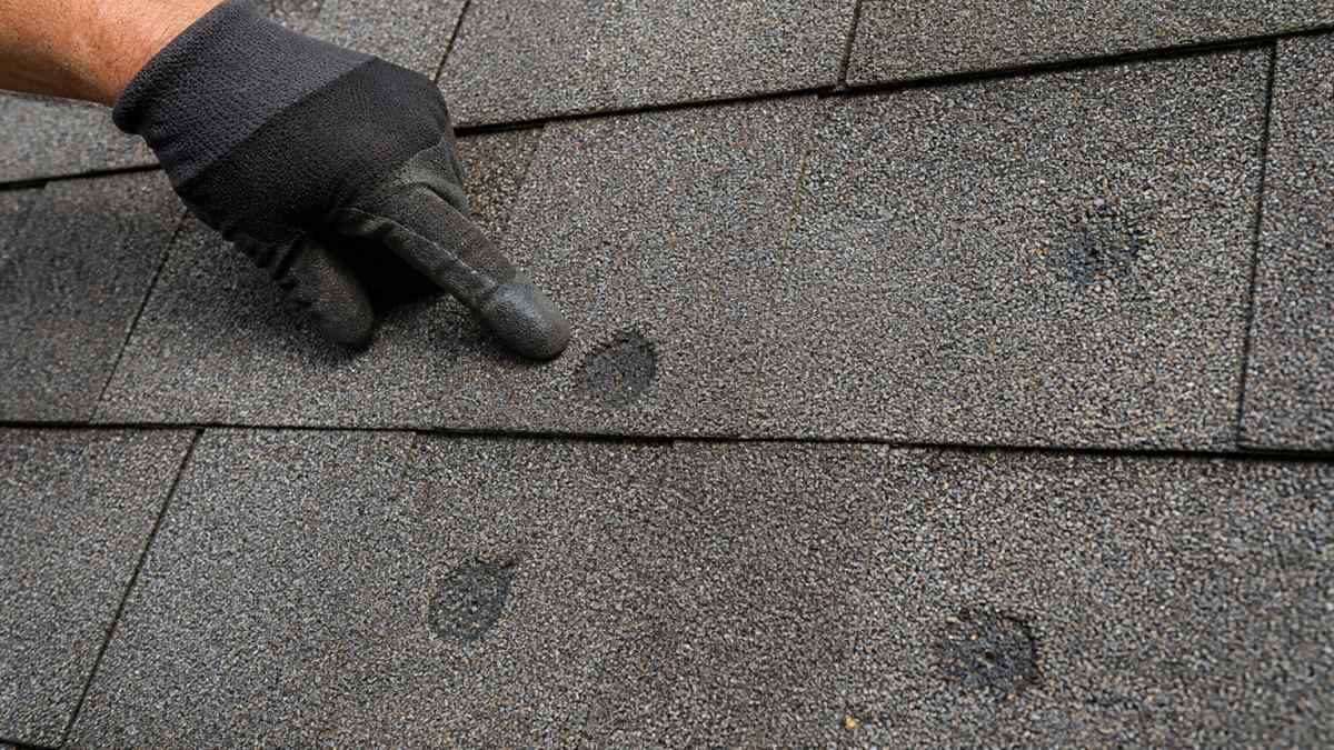 Diagram showing hail damage on shingles to help prepare a professional hail damage estimate after a storm.